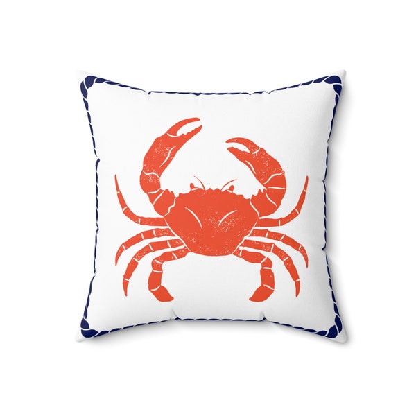 Nautical Crab Throw Pillow Home Décor,  Red White Blue Coastal Home Décor