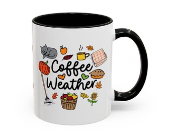 Coffee Weather Cat Colorful Coffee Mug (11oz), Fall Coffee Lover Cup