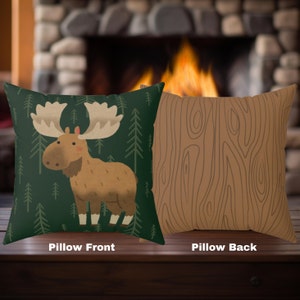 Moose Cabin Home Décor Pillow, Mountain Forest Throw Pillow