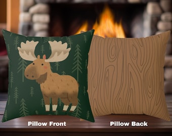 Moose Cabin Home Décor Pillow, Mountain Forest Throw Pillow