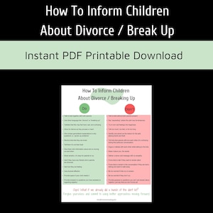How To Inform Children About Divorce / Breaking Up: Therapy Worksheet, Co-Parenting Tips, Therapy Tools, Divorce Support, Child Custody
