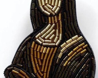 Handmade Beaded Mona Lisa Brooch, Art Brooch, Bead Embroidery Jewelry, Wearable Art Pin, Unique Gift for Art Lovers