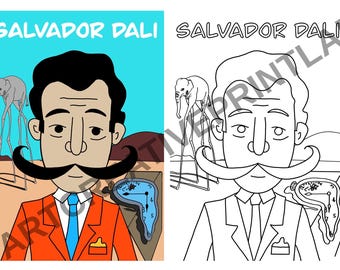 Salvador Dalí Art Activity for Kids | One Line Portrait Printable | Surrealism Coloring Page | Famous Artists Classroom Worksheet PDF