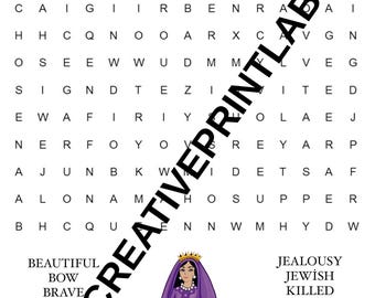 Queen Esther Word Search Printable, Purim Activity for Kids, Jewish Holiday Worksheet, Classroom Puzzle, Instant Download