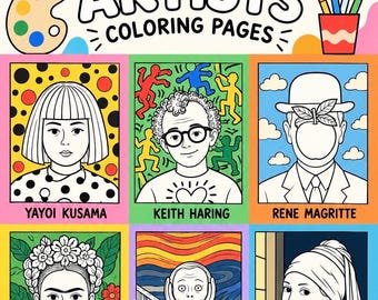 Famous Artist Coloring Pages, Printable Art Coloring Book, Adult Coloring Pages, Digital Download, Art Lover Gift