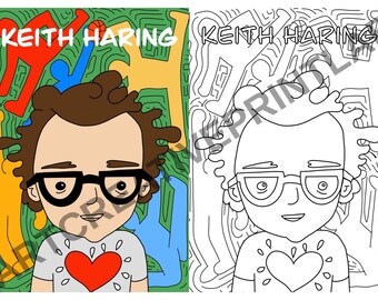 Keith Haring Art Activity for Kids | One Line Portrait Printable | Pop Art Coloring Page | Famous Artists Classroom Worksheet PDF