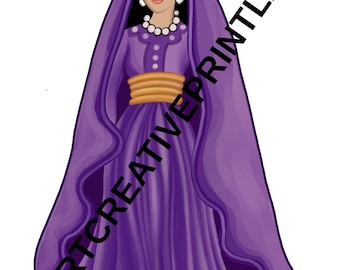Queen Esther Color Illustration Printable, Purim Themed Art Print, Jewish Holiday Wall Decor, Instant Download