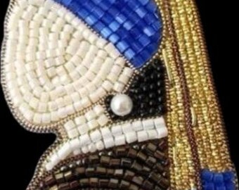 Handmade Beaded Girl with a Pearl Earring Brooch, Art Brooch, Bead Embroidery Jewelry, Wearable Art Pin, Famous Painting Brooch
