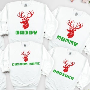 Rendier Merry Christmas-trui, bijpassende familietrui, kerstshirt vrouwen mannen meisje jongen, aangepaste familietrui 2024, Merry Chrustmas T