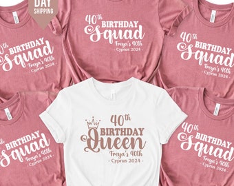 40th Birthday Queen, girls 40th birthday tshirts 2025, Birthday Squad Personalised Matching T-Shirts, Party Tees, Birthday Trip Custom Tees