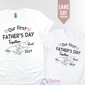 Our first father&#39;s day together Tshirt 2024, Matching Design Apparel with Fistbump, Daddy & Kids T-Shirt Set , First father’s day baby vest