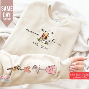 Mama Bär Sweatshirt, Muttertag Sweatshirt, Mama Bär Top, personalisiertes Mama Sweatshirt mit Namen 2025, Mama Est mit Name auf dem Ärmel T