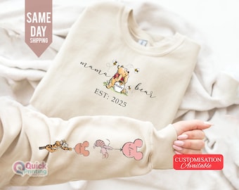 Sudadera de mamá osa, sudadera del Día de la Madre, top de mamá osa, sudadera de mamá personalizada con nombres 2025, mamá est con nombre en la manga T
