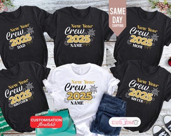 New Year Crew 2025 Shirt: Custom Name Cotton Tee