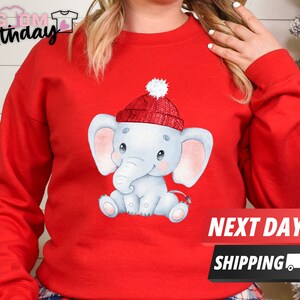 Cute Elephant Christmas Light Shirt, Elephant Christmas Shirt,  Elephant Lover TShirt Jumper, Merry Christmas Tree Tshirts, Cute Christmas