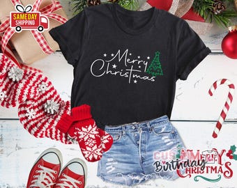 Merry Christmas Tree T-Shirt: Matching Family Holiday Outfit, Merry christmas tree tshirt, Christmas Gift Women, Merry Christmas Shirt 2025