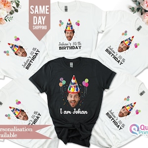 誕生日グループシャツ、カスタムフォトシャツ、パーソナライズされたTシャツ、面白い誕生日マッチングシャツ、友達のための誕生日パーティーグループシャツ2025