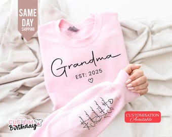 Personalized Grandma Sweatshirt: Custom Name Sleeve, Est. Year Jumper