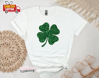 Damen Glitzer Kleeblatt T-Shirt: St Patrick's Day Tee
