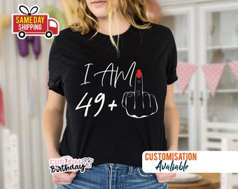 Tengo 49 camisa de dedo medio, regalos de cumpleaños número 50 para camiseta de mujer, camiseta de cumpleaños personalizada, camisa I Am Plus, camiseta de fiesta de cumpleaños número 50 para mamá