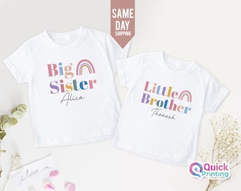 Magliette arcobaleno per sorella maggiore e fratellino: set di magliette coordinate per fratelli