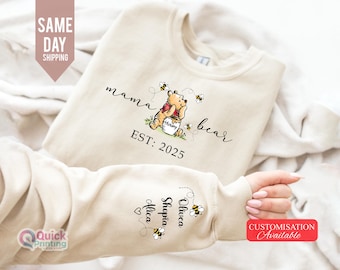Mama Bear Sweatshirt, Mothers Day Sweatshirt, Mama Bear top, Personalised Mum Sweatshirt with names 2025, Mama Est with Name On The sleeve T