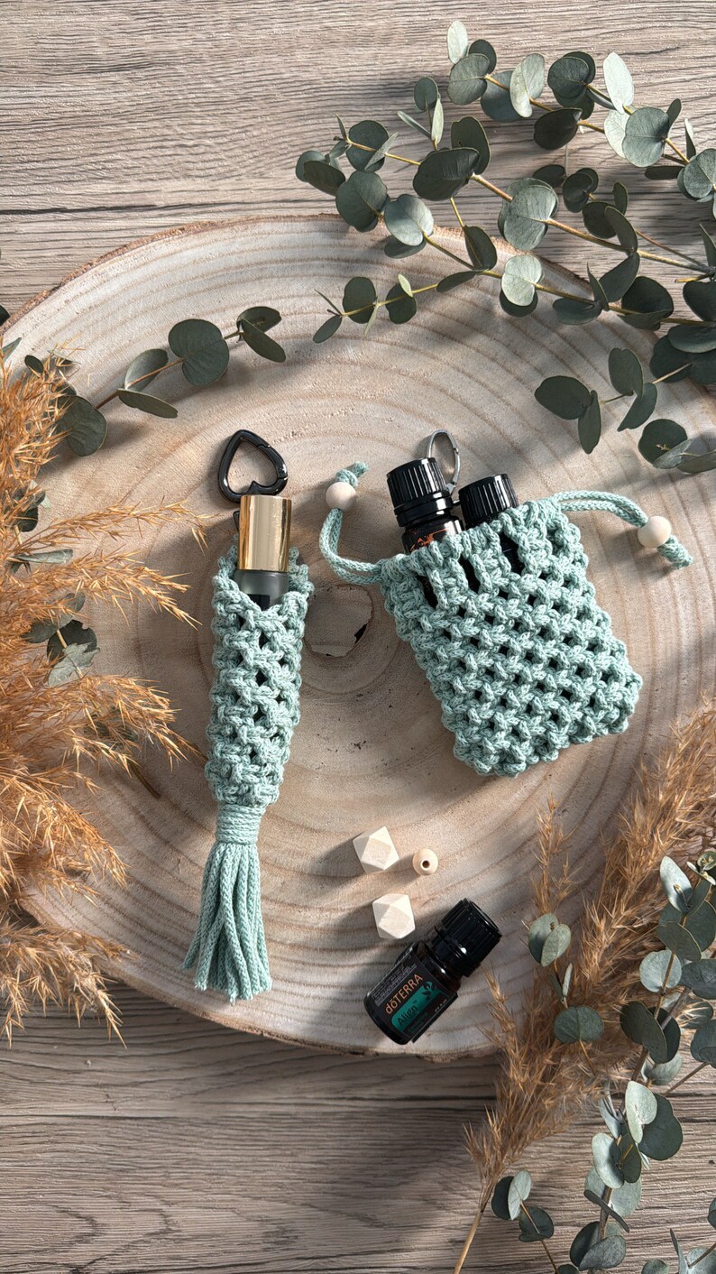 Macramé porte-clés Pendentif mini sac petit sac femme Fête des Mères Idée cadeau Aromathérapie Étui AirPods aloe