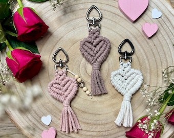 Coeur de porte-clés en macramé | Idée Saint Valentin | Cadeau pour la fête des mères | mariage | petite attention | Accessoires de voiture