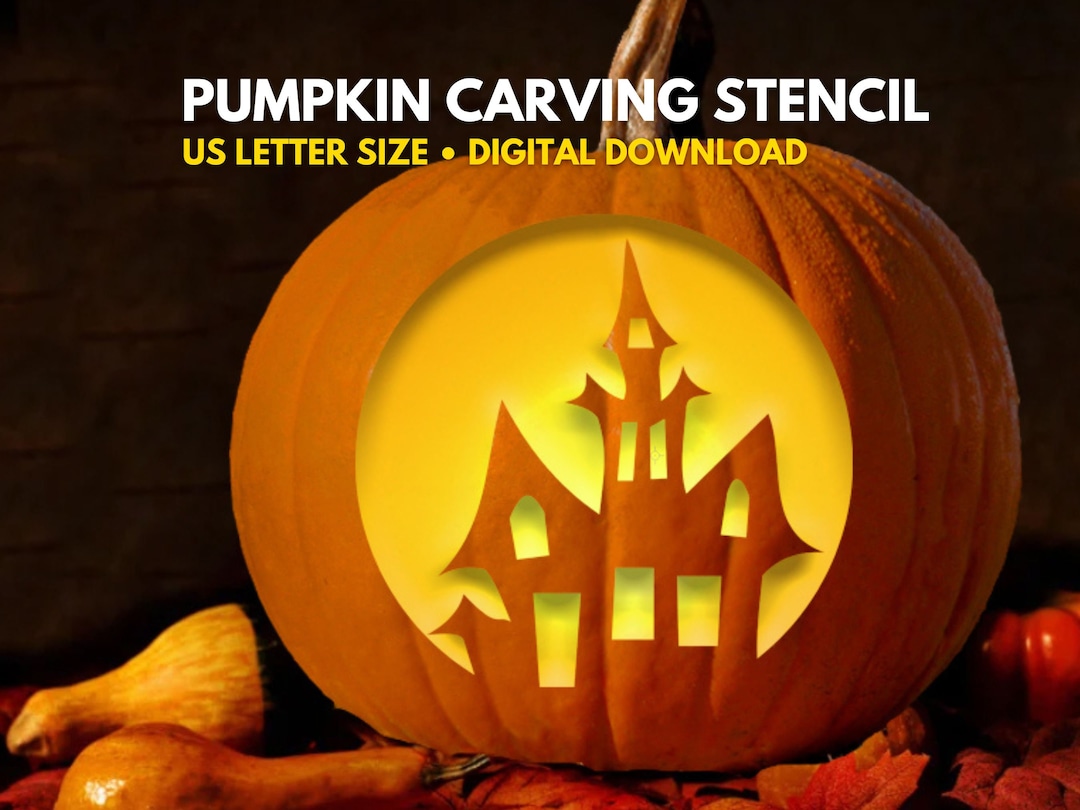 Haunted House Pumpkin Carving Stencil PRINTABLE Halloween Pumpkin