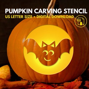 Cute Bat Pumpkin Carving Stencil PRINTABLE | Halloween Pumpkin Carving | Pumpkin Carving Designs | Easy Pumpkin Carving  | *Digital Download