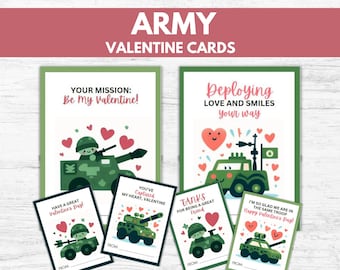 DRUCKBARE Kinder-Armee-Valentinskarte | Armee Valentinskarten | Klasse Valentinstag für Kinder | Sechs lustige Valentine Designs | Printable Valentine