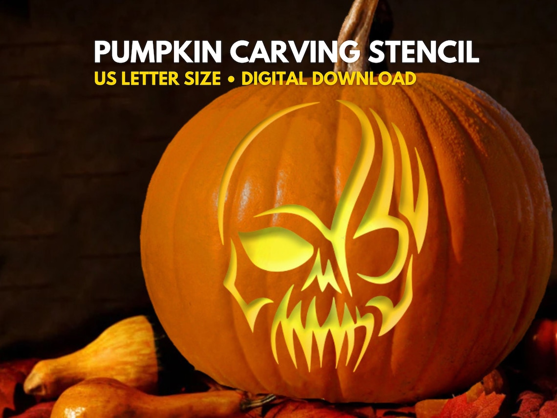 Skull Pumpkin Carving Stencil PRINTABLE | Halloween Pumpkin | Pumpkin Carving Designs | Easy ...