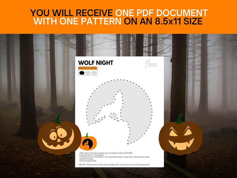 Wolf Pumpkin Carving Stencil PRINTABLE Halloween Pumpkin Template