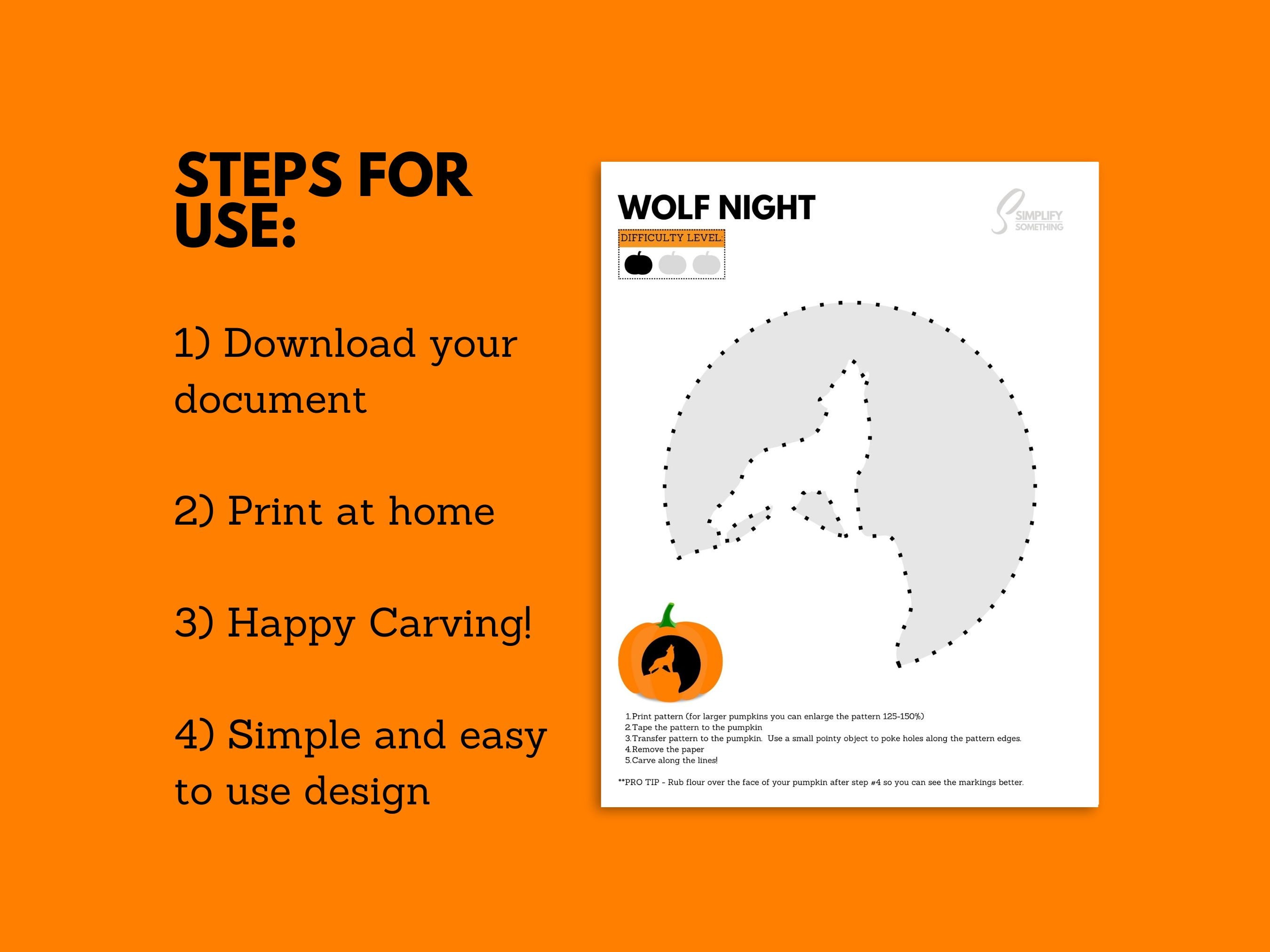 Wolf Pumpkin Carving Stencil PRINTABLE Halloween Pumpkin Template 