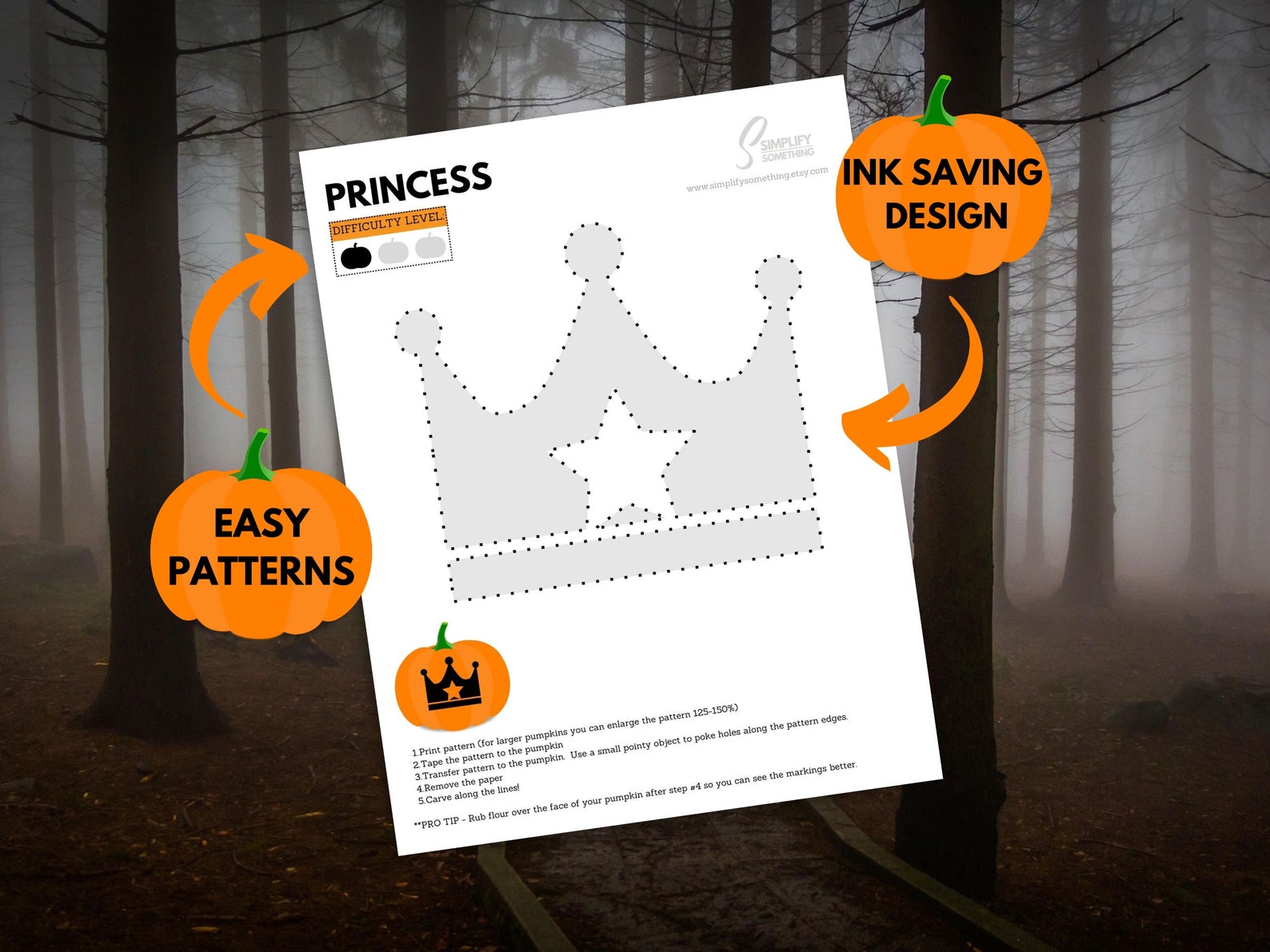 PRINCESS Pumpkin Carving Stencil Digital Download Pumpkin Carving