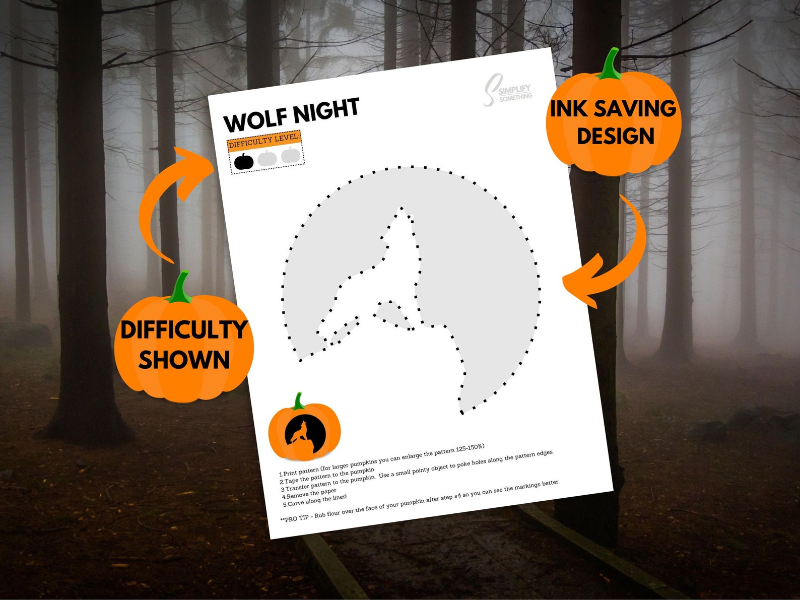 Wolf Pumpkin Carving Stencil PRINTABLE | Halloween Pumpkin Template ...