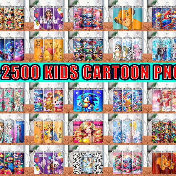 2500 Cartoon 12oz sippy cup design bundle, Cartoon kids 12oz tumbler sublimation, kids tumbler png file bundle, 12oz bundle,digital download