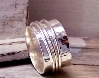 Silver Spinner Ring, Thumb Ring, Wedding Ring, Anxiety Ring, Sterling Silver Ring, Fidget Ring, Wide Band Ring, Worry Ring, Gift For Her