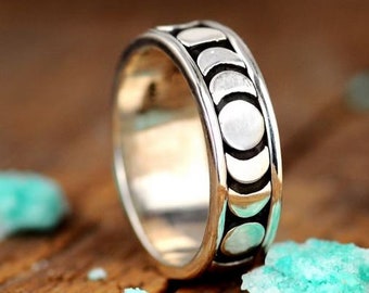 Moon Phase Spinner Ring for Women, Sterling Silver Crescent Moon Ring, Meditation Fidget Ring, Boho Celestial Jewelry, Unique Jewelry