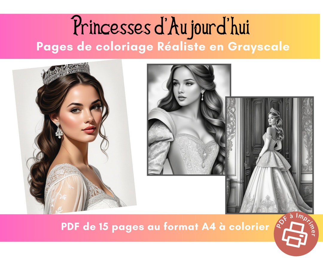 15 Princess Coloring Pages PDF in Grayscale