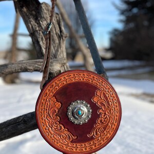 Handmade western leather round canteen purse