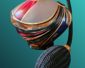 Vintage Punto Arte Italian Art Glass Perfume Bottle - Signed Claudia - Cristal VCA France Atomizer - Colorful Swirl Vanity Decor - 1980s