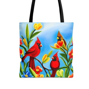 Cardinal Bird Art Tote Bag: All-Over-Print Polyester Shopping Bag