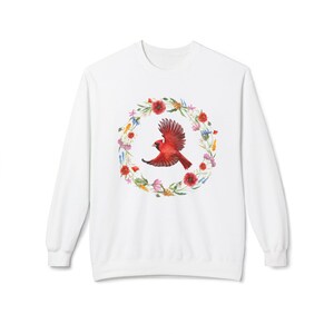 Cardinal Floral Sweatshirt: Unisex Fleece Crewneck for Bird Lovers