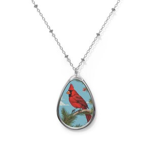 Oval Necklace,Cardinal necklace, cardinal pendant, cardinal jewelry, cardinal present, birding gift, retirement present, mom birthday