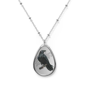 Goth Black Crow Pendant Oval Necklace, Raven Jewelry, Witchy Accessories, Halloween Gift, Spooky Necklace, Gothic Bird Necklace