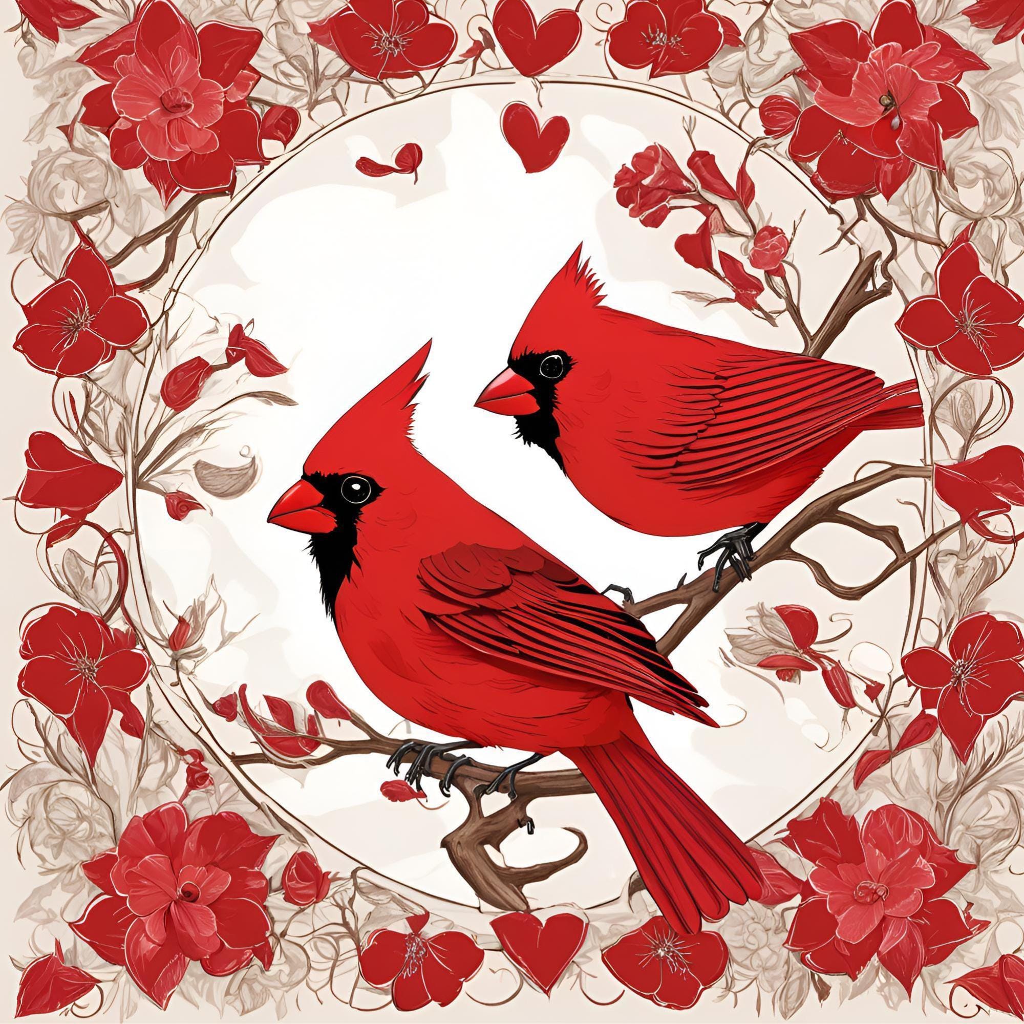 Whimsy Cardinal Vector Cardinal Valentine Prints, Eight Beautiful Digital Cardinal Printables ...