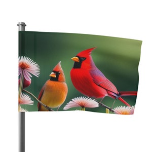 Bandeira, bandeira cardinal, banner cardinal, bandeira externa com acabamento acetinado, bandeira de pássaro vermelho, decoração de casa, decoração de casa de pássaro, decoração de casa cardinal,