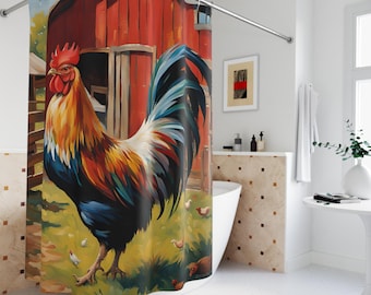 Bunter Hahn Duschvorhang: Bauernhaus Badezimmer Dekor