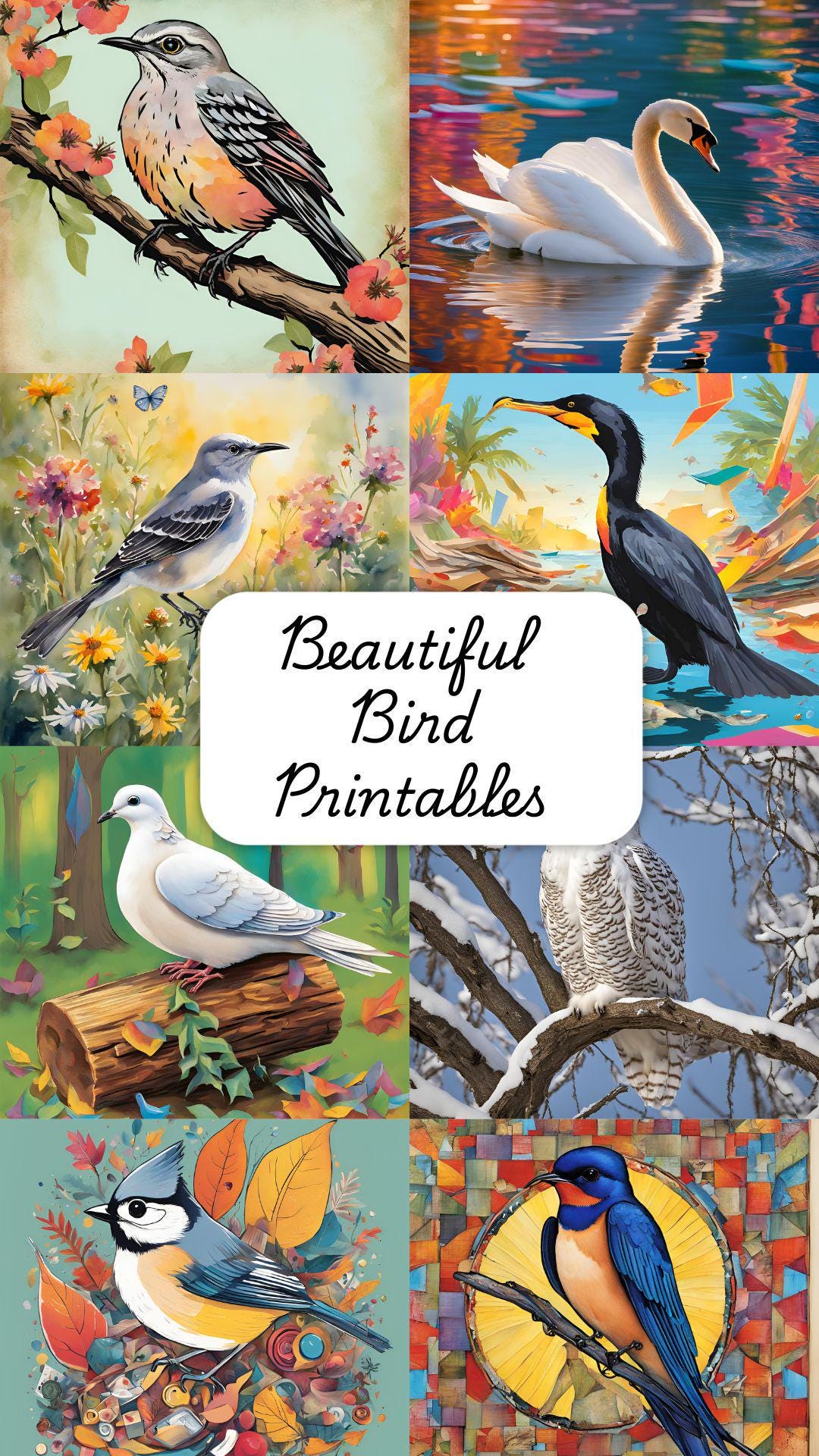 Colorful Bird Printables: Scrapbook Ephemera, Home Decor (digital ...